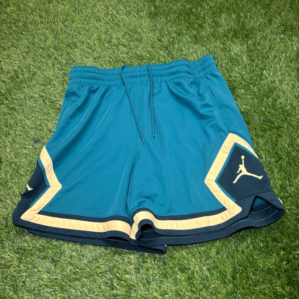 Jordan Sport Diamond Mesh Basketball Shorts Teal Navy Yellow FB4588-318 Mens L